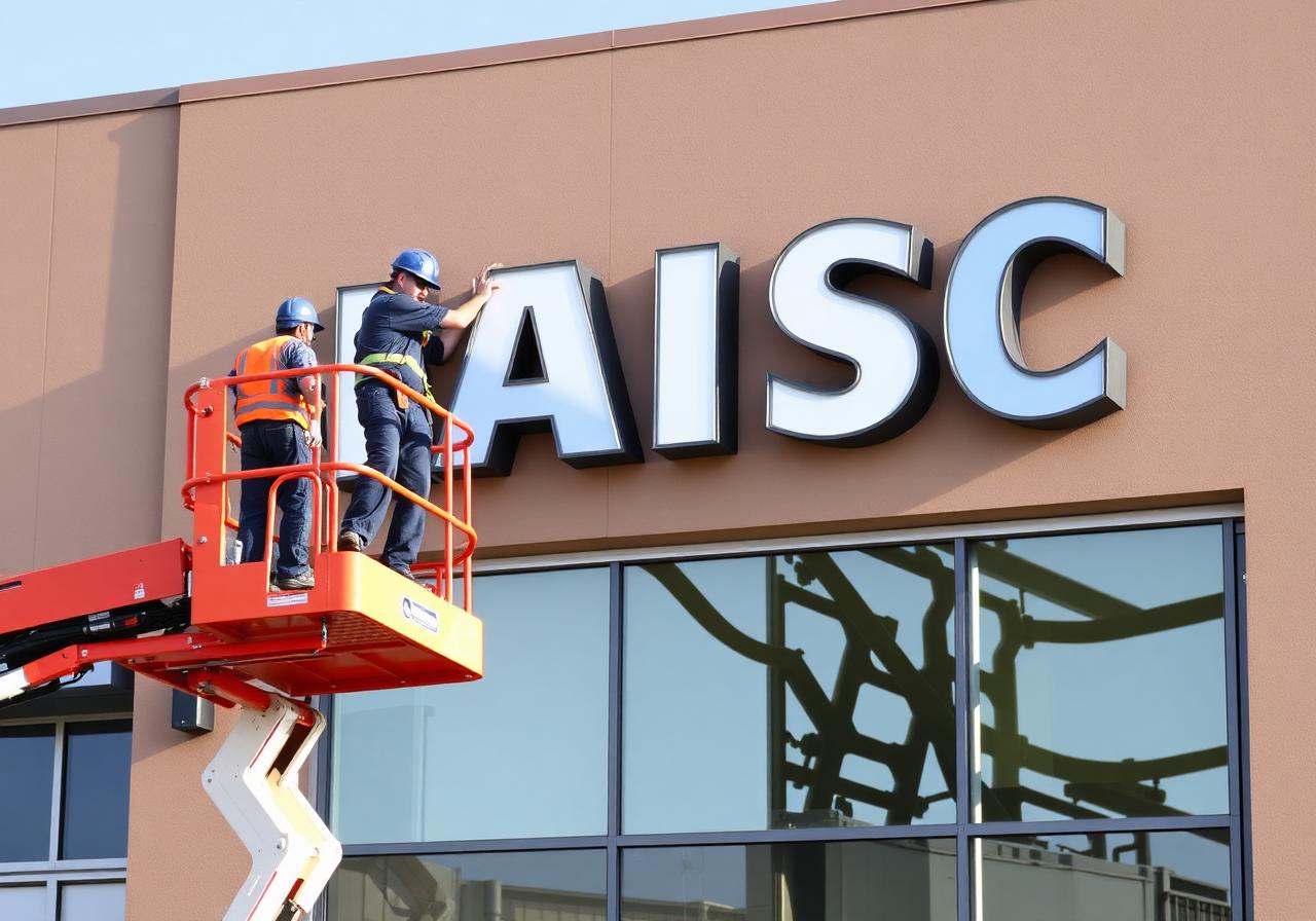 Sign installation crew at work in Greater Vancouver
