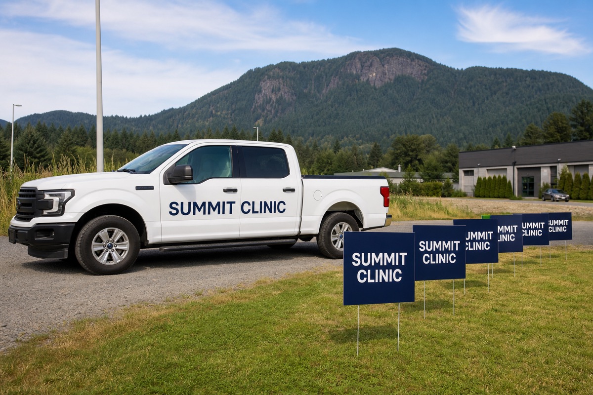 Custom storefront signage installed for a business in Maple Ridge, BC